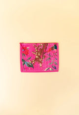 Quilted Velvet Flat Zipper Pouch with Vibrant Pattern