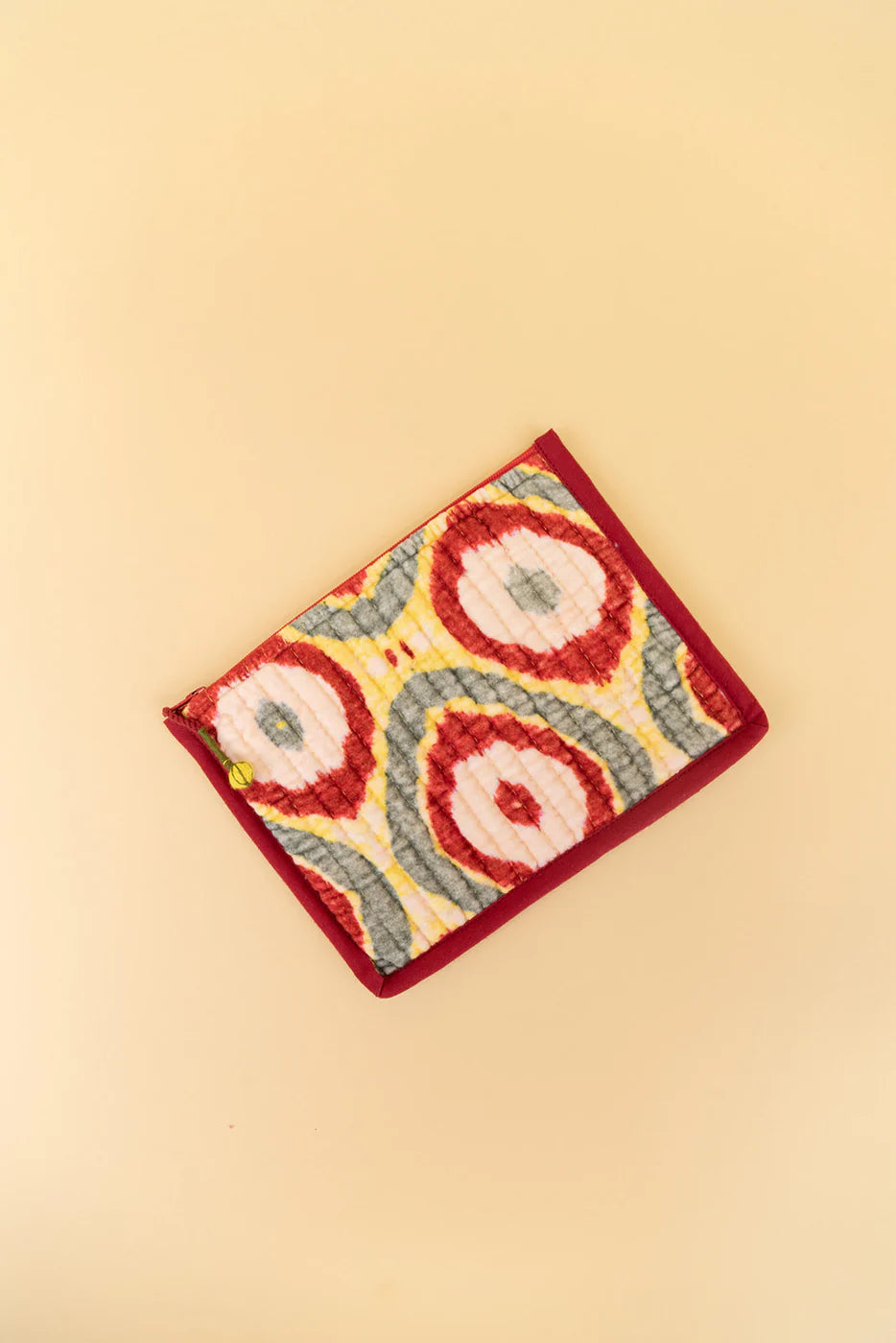 Quilted Velvet Flat Zipper Pouch with Vibrant Pattern