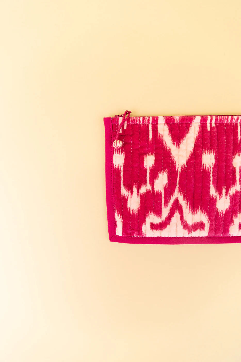 Quilted Velvet Flat Zipper Pouch with Vibrant Pattern