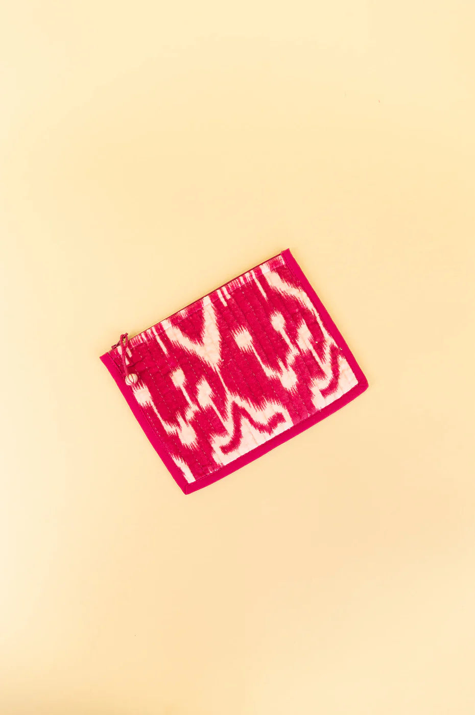 Quilted Velvet Flat Zipper Pouch with Vibrant Pattern