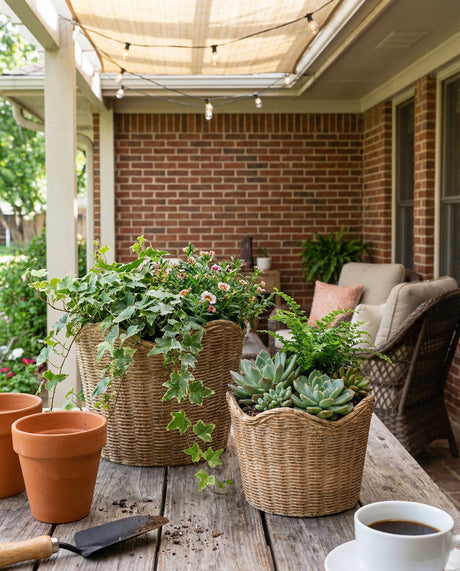Basket Weave Scalloped Cement Planter