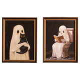 Framed Halloween Ghost Paintings | Black Cat & Toilet Ghost