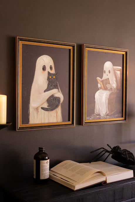Framed Halloween Ghost Paintings | Black Cat & Toilet Ghost