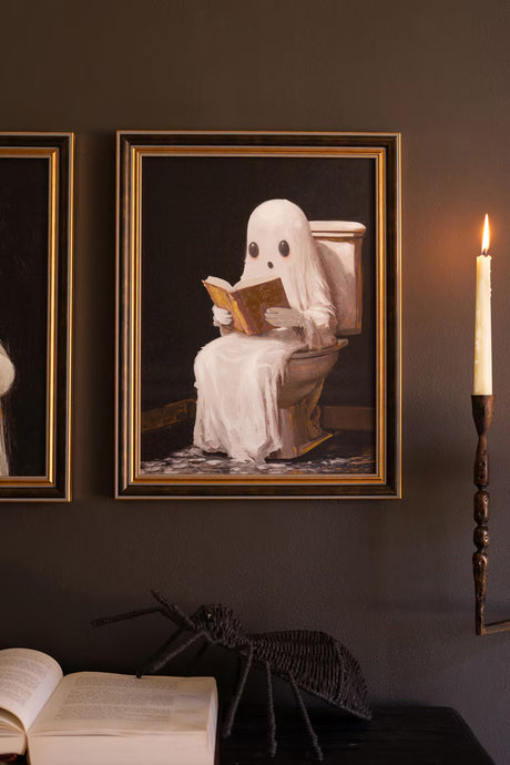 Framed Halloween Ghost Paintings | Black Cat & Toilet Ghost
