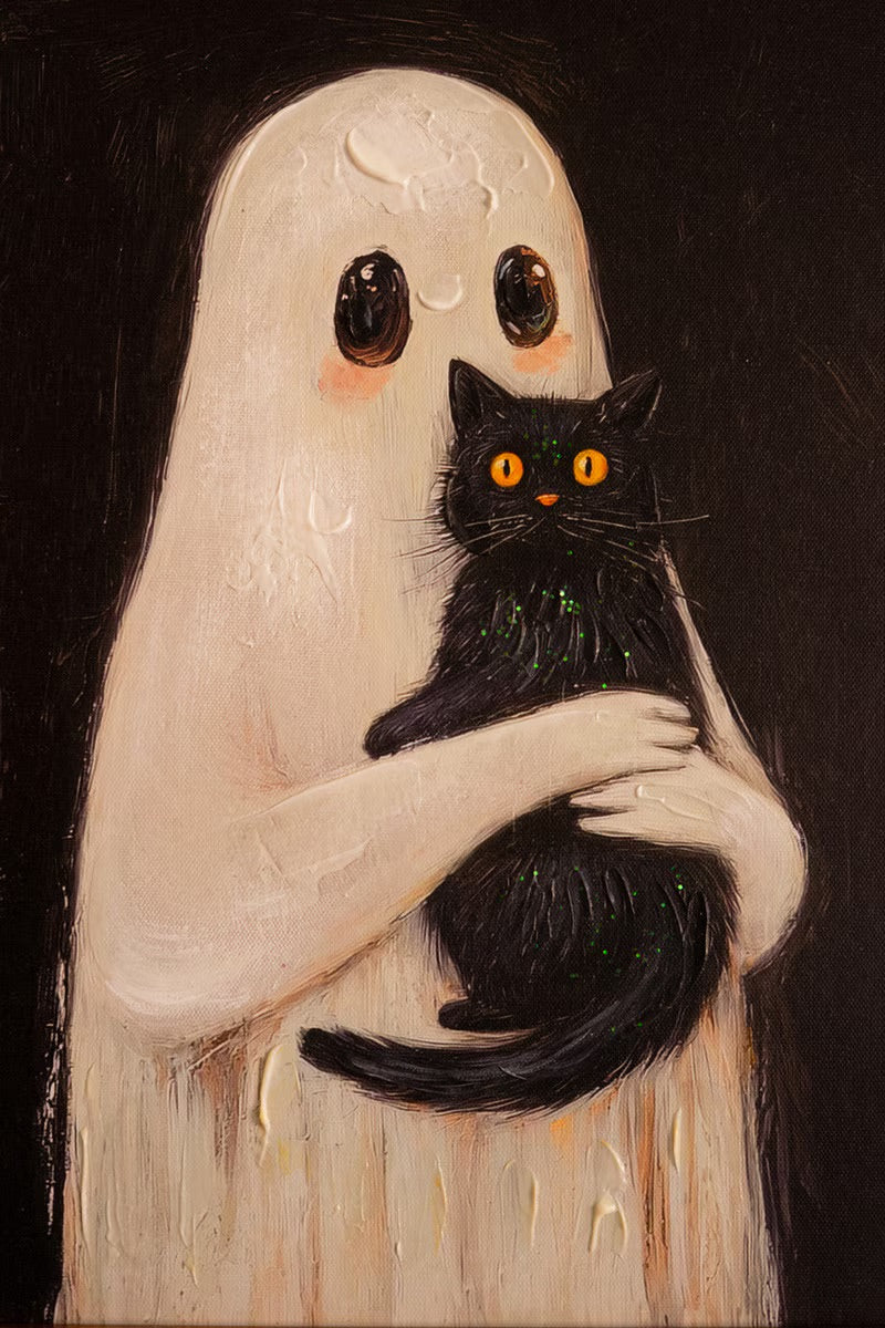 Framed Halloween Ghost Paintings | Black Cat & Toilet Ghost