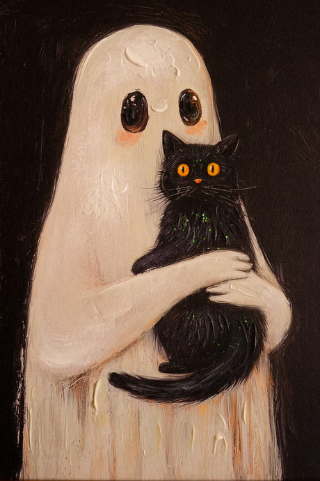 Framed Halloween Ghost Paintings | Black Cat & Toilet Ghost