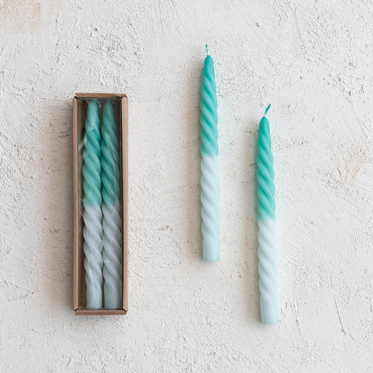 Ombre Aqua Unscented Twisted Taper Candles | Set of 2