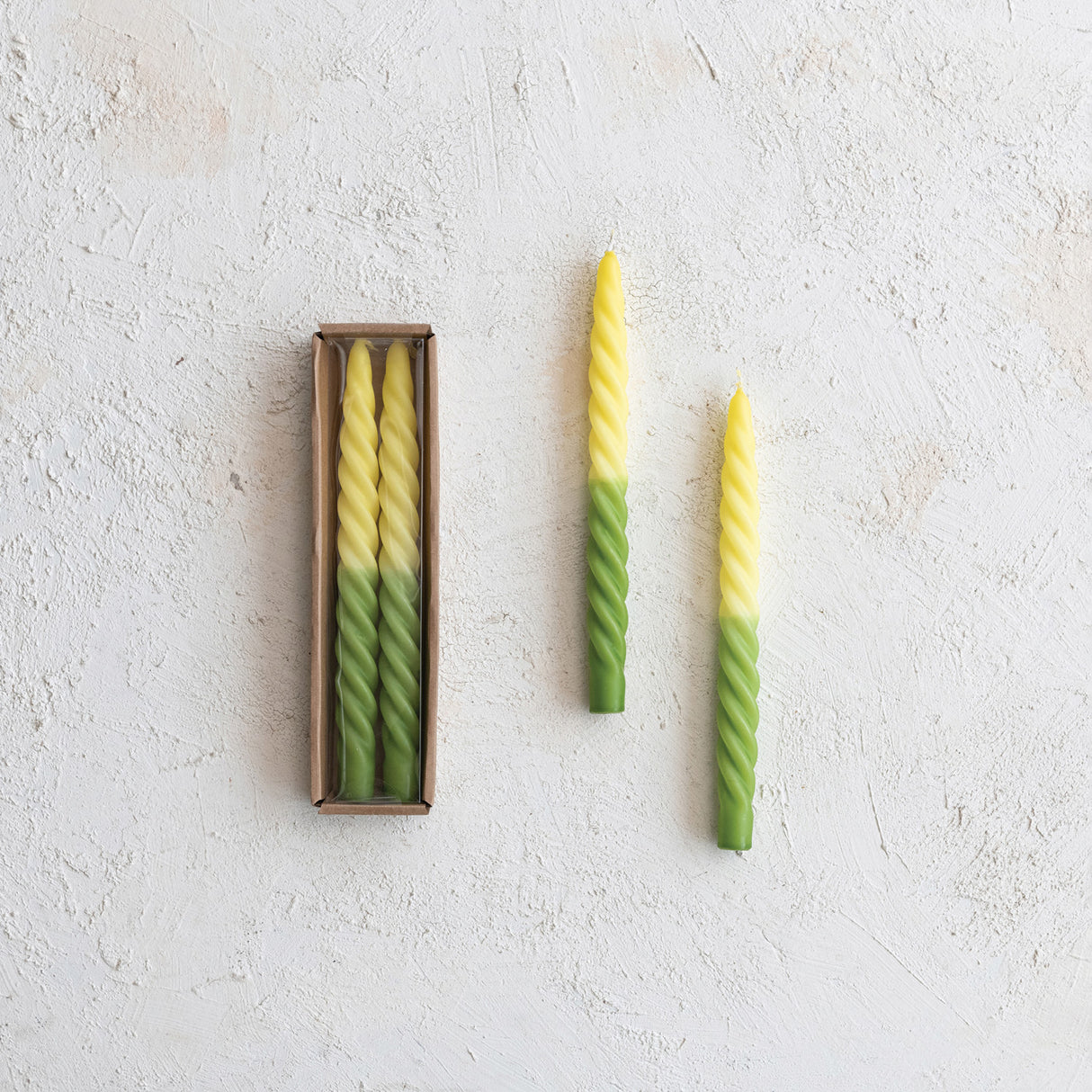 Ombre Green & Yellow Unscented Twisted Taper Candles | Set of 2