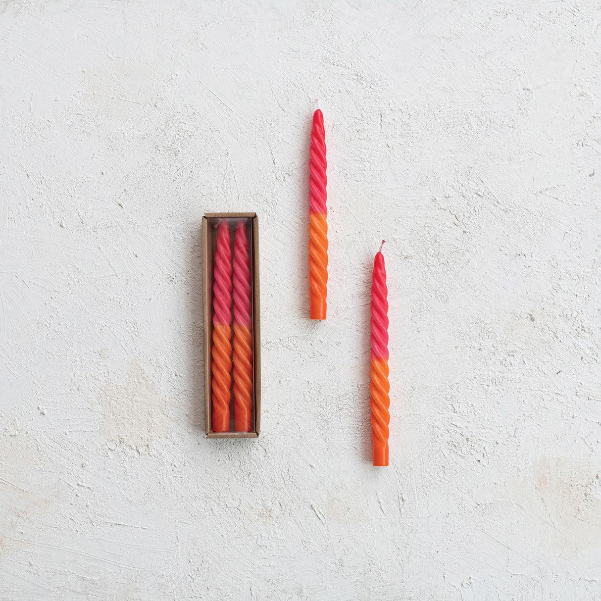 Ombre Fuchsia & Orange Unscented Twisted Taper Candles | Set of 2