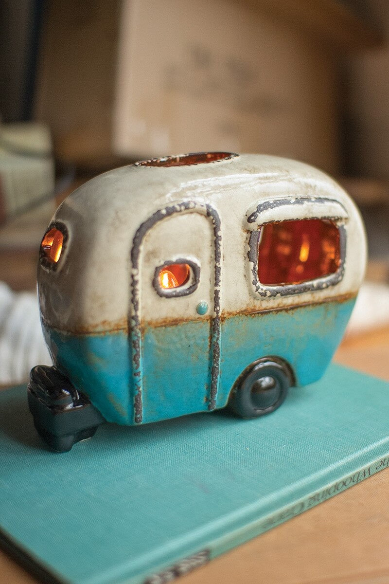 Blue Ceramic Camper Van Lamp