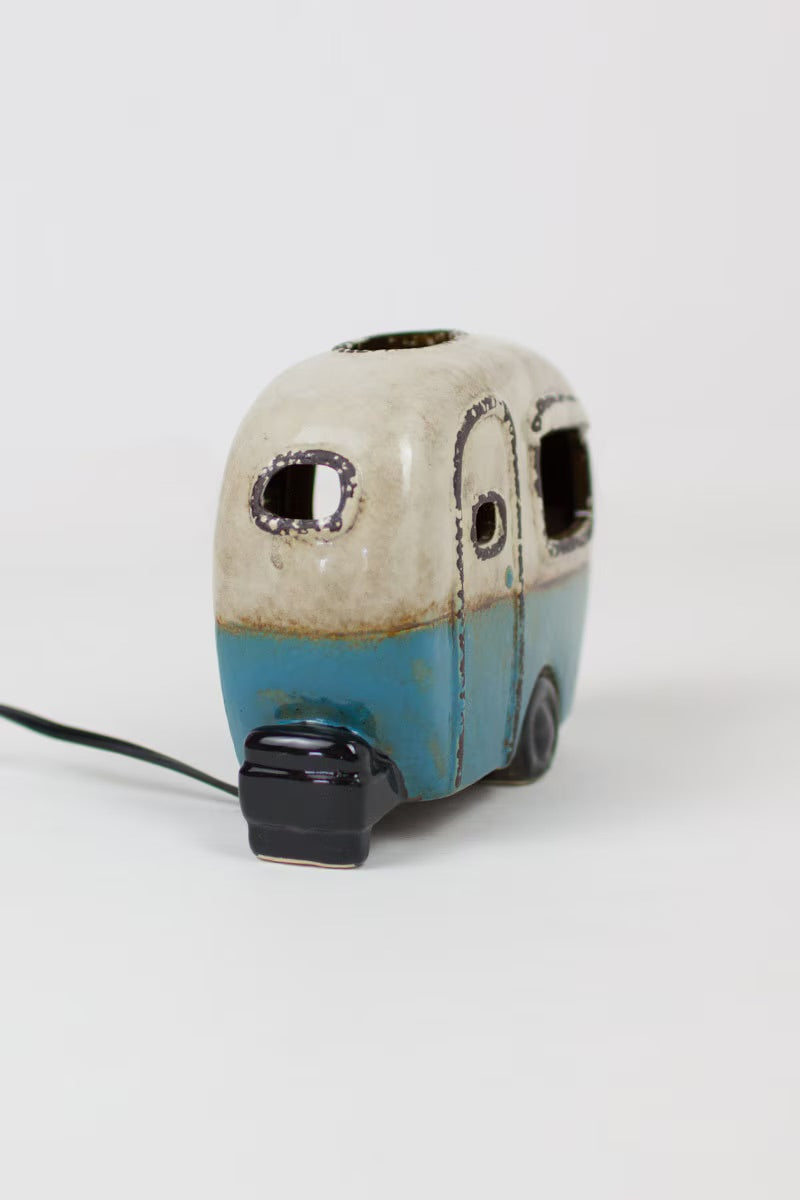 Blue Ceramic Camper Van Lamp