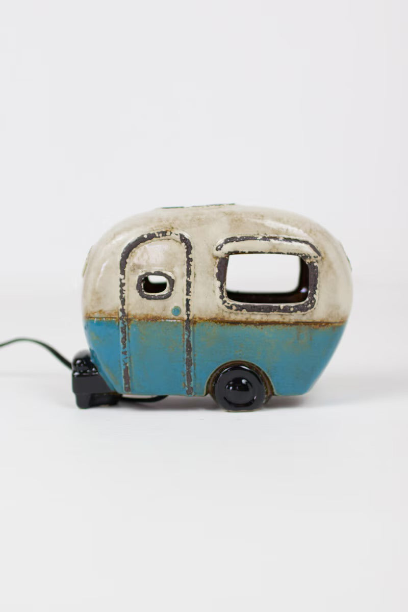 Blue Ceramic Camper Van Lamp