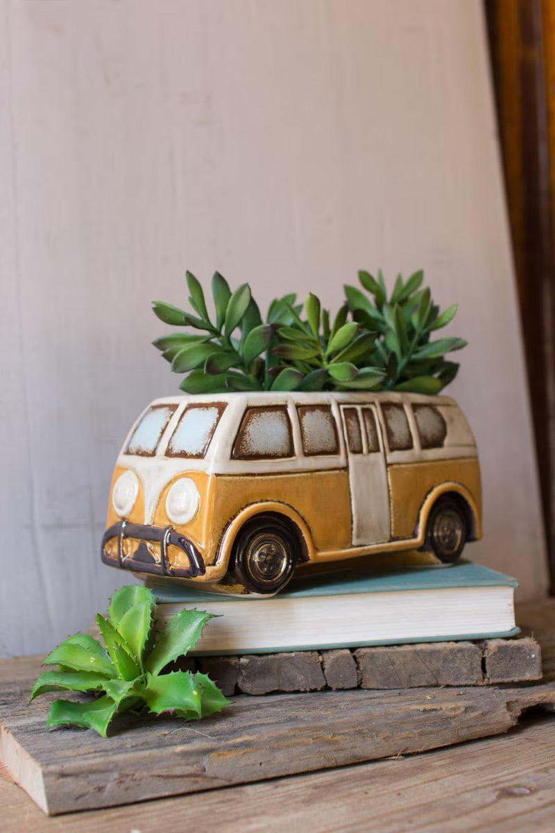 Yellow Ceramic VW Van Planter