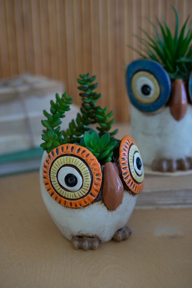 Wide Eyed Ceramic Owl Planter