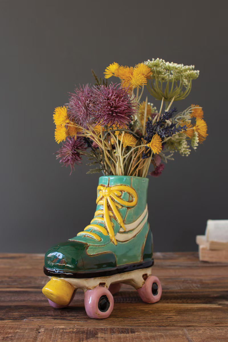 Vintage Roller Skate Ceramic Planter