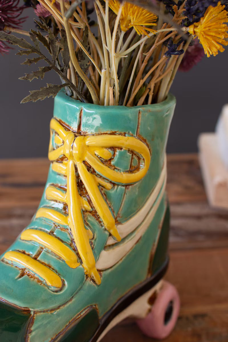 Vintage Roller Skate Ceramic Planter