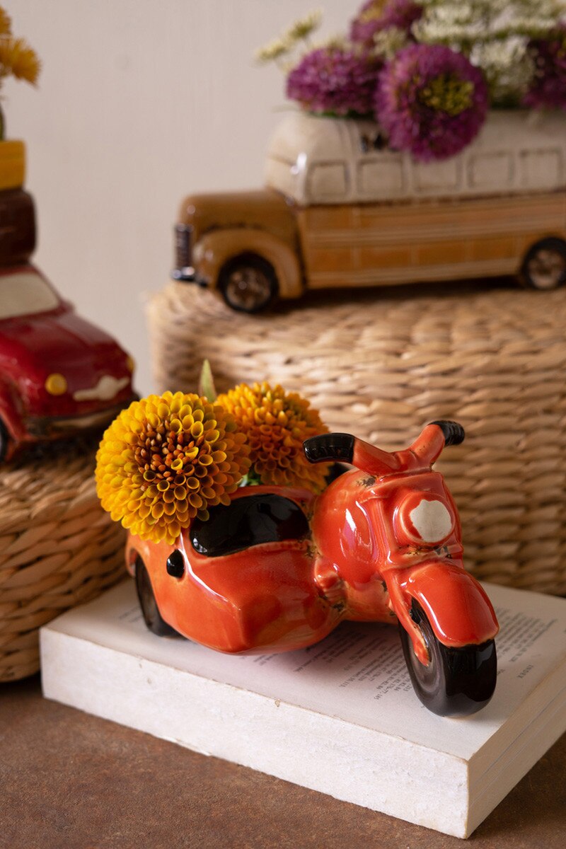 Ceramic Motorcycle with Sidecar Planter