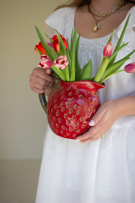Red Ceramic Strawberry Pitcher