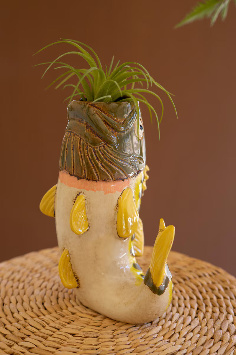 Ceramic Largemouth Bass Fish Vase