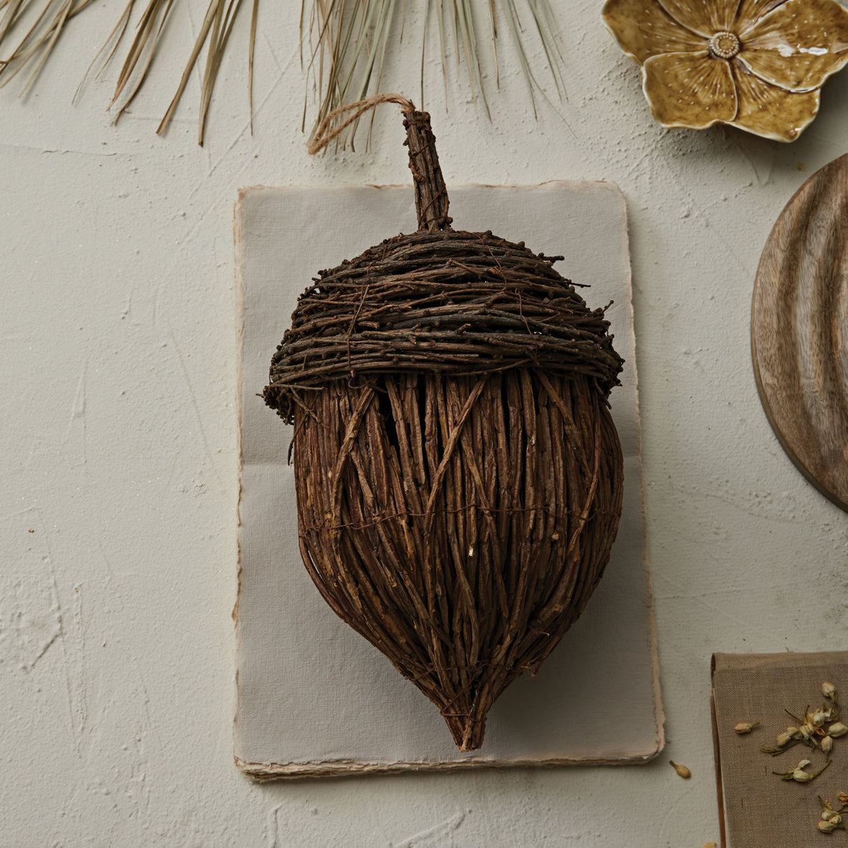 Hand-Woven Rattan Acorn Hanging Ornament