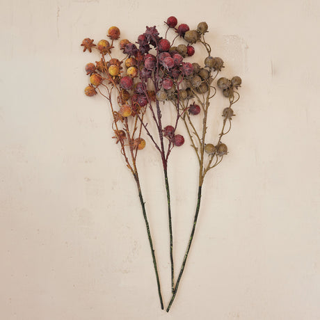 Distressed Faux Rose Hip Stem | 3 Colors