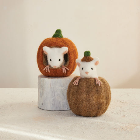Handmade Wool Felt Pumpkin with Mouse | 2 Styles