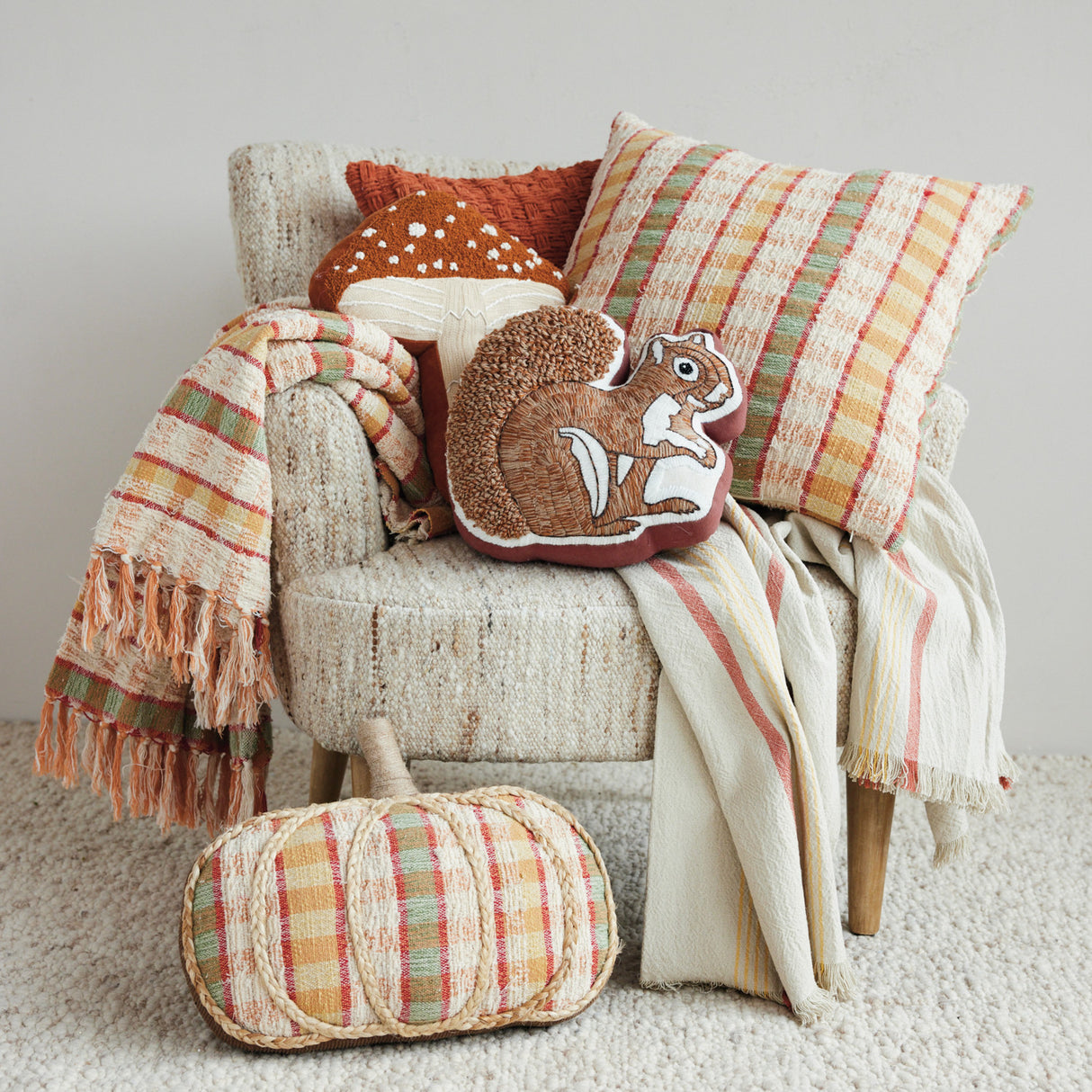 Embroidered Squirrel Shaped Pillow with Tufted Tail