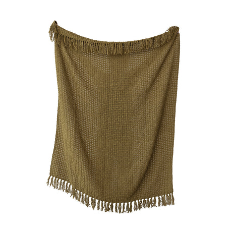 Olive Green Chenille Waffle Weave Throw Blanket