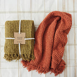 Olive Green Chenille Waffle Weave Throw Blanket
