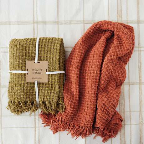 Olive Green Chenille Waffle Weave Throw Blanket
