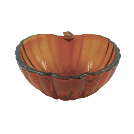 Amber Hand-Blown Glass Pumpkin Bowl