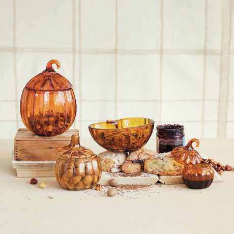 Amber Hand-Blown Glass Pumpkin Bowl