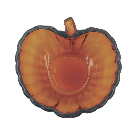 Amber Hand-Blown Glass Pumpkin Bowl