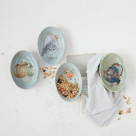 Hand-Painted Fall Animal & Pumpkin Ceramic Dish