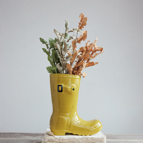 Yellow Ceramic Rain Boot Vase