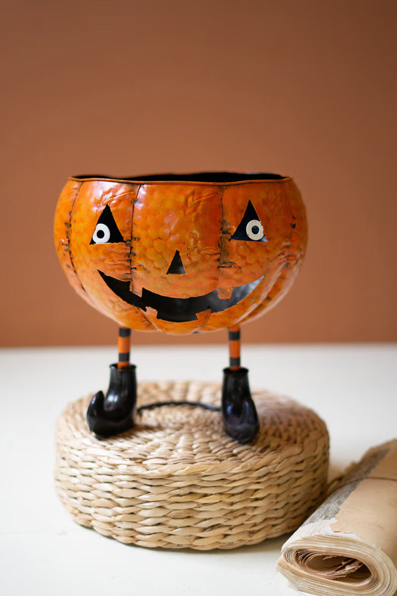 Metal Orange Jack-O-Lantern Candy Bowl