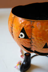 Metal Orange Jack-O-Lantern Candy Bowl