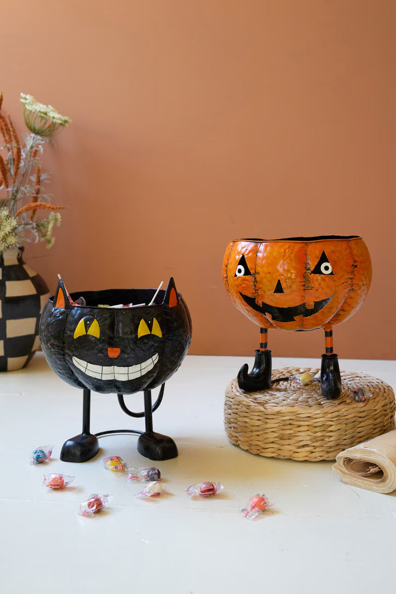 Metal Orange Jack-O-Lantern Candy Bowl