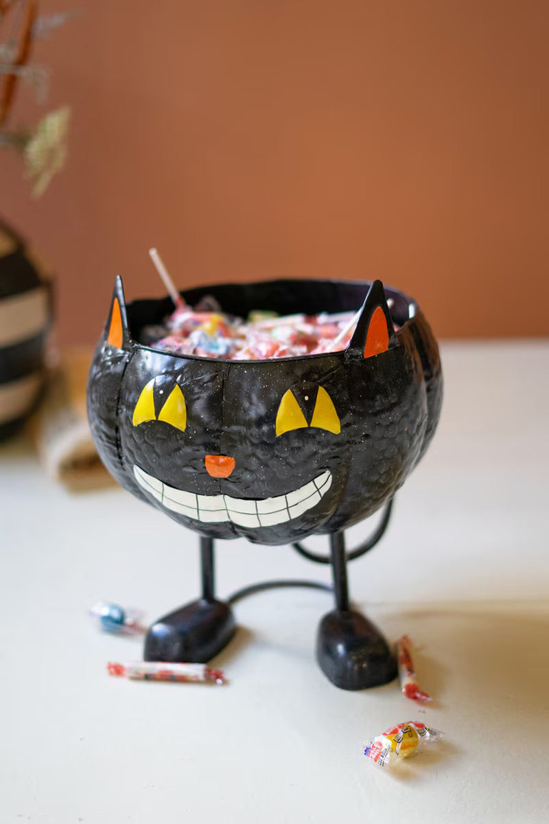 Metal Black Cat Halloween Candy Bowl