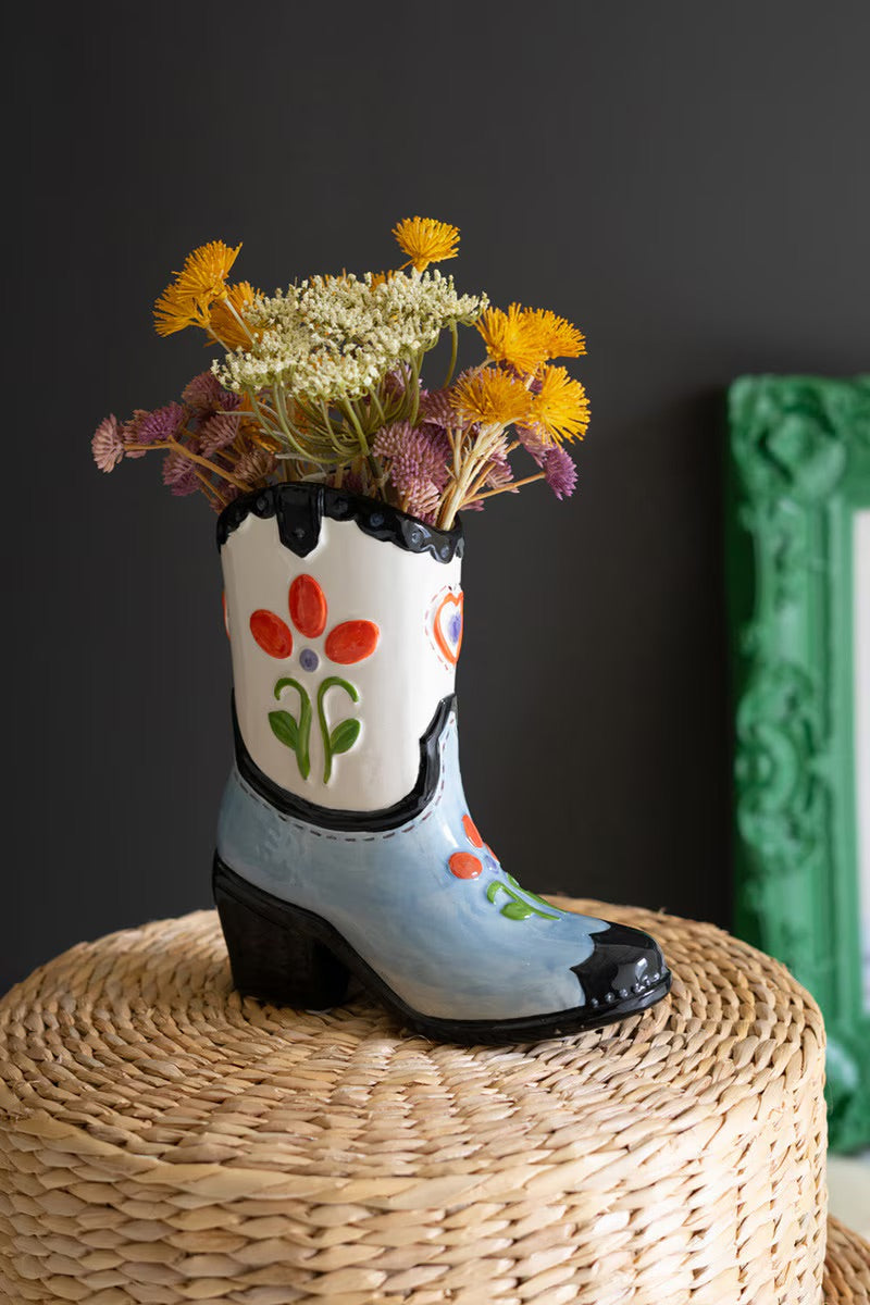 Ceramic Cowboy Boot Planter Vase