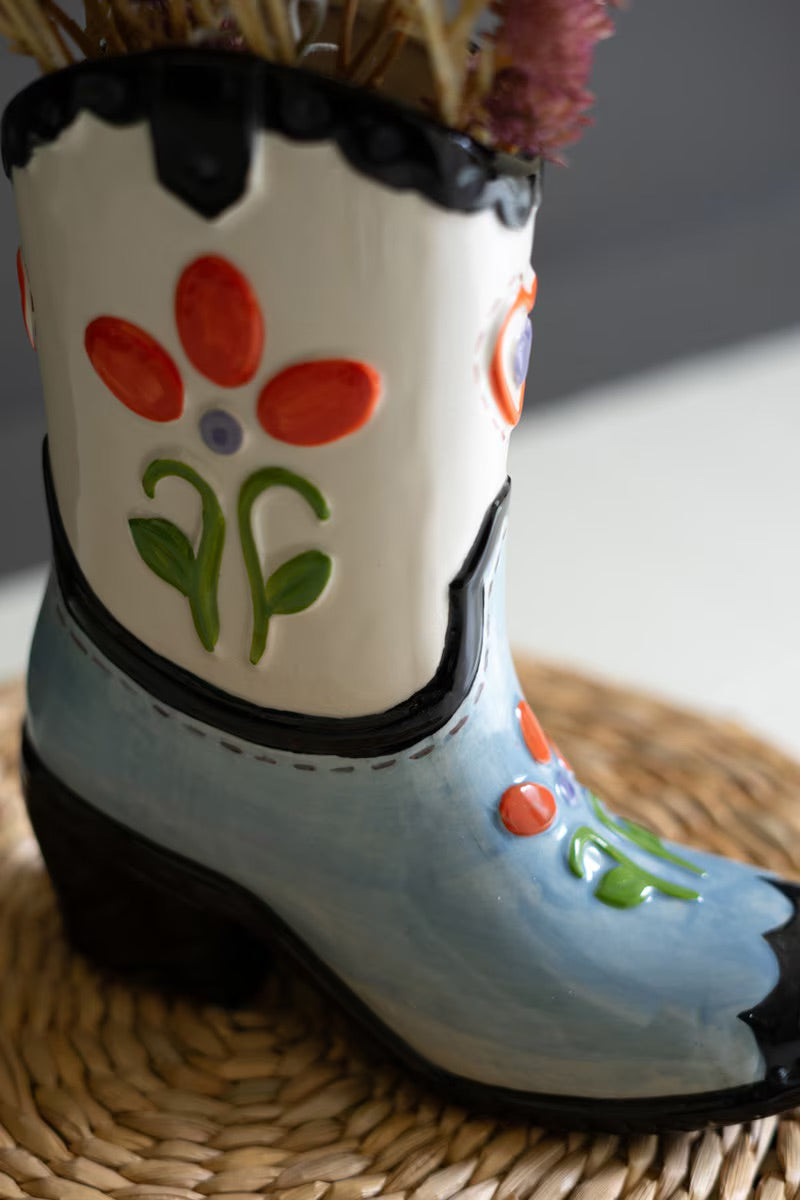 Ceramic Cowboy Boot Planter Vase