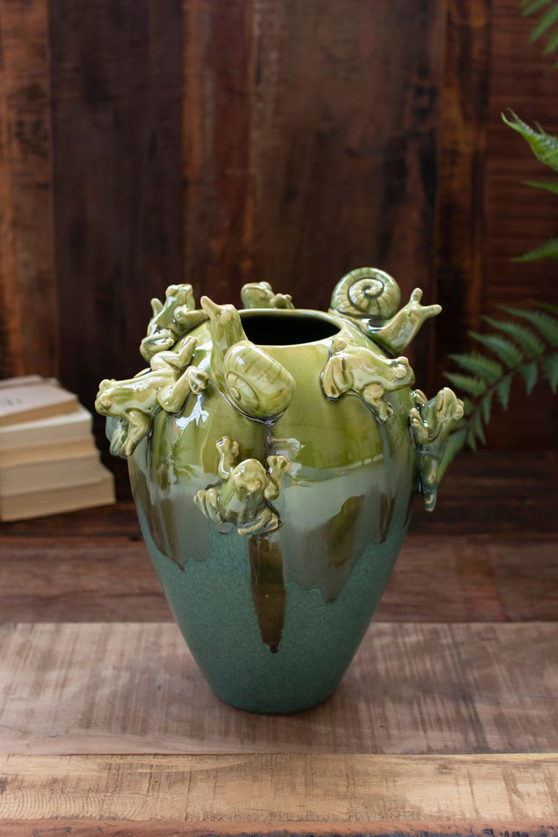 Frogs & Snails Ceramic Planter Vase