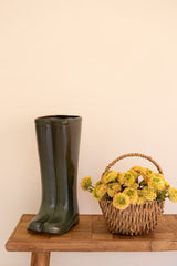 Large Green Ceramic Boot Vase