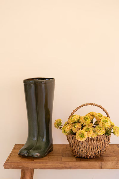 Large Green Ceramic Boot Vase