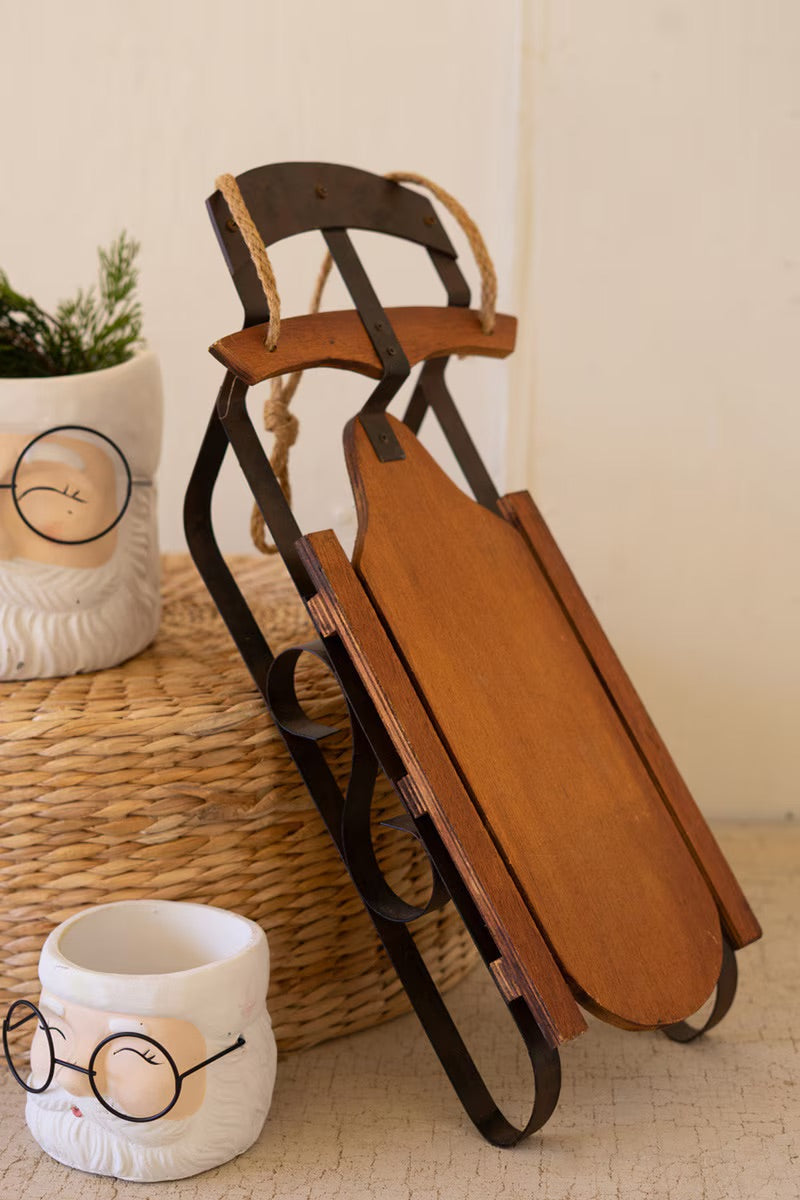 Metal and Wood Decorative Christmas Sled