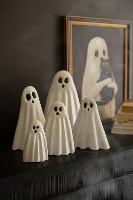 Glitter Metal Nesting Halloween Ghost Figurines | 5 Sizes