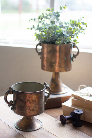 Antique Copper Finish Trophy Planters with Handles