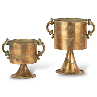 distressed copper trophy planters with handles by Kalalou