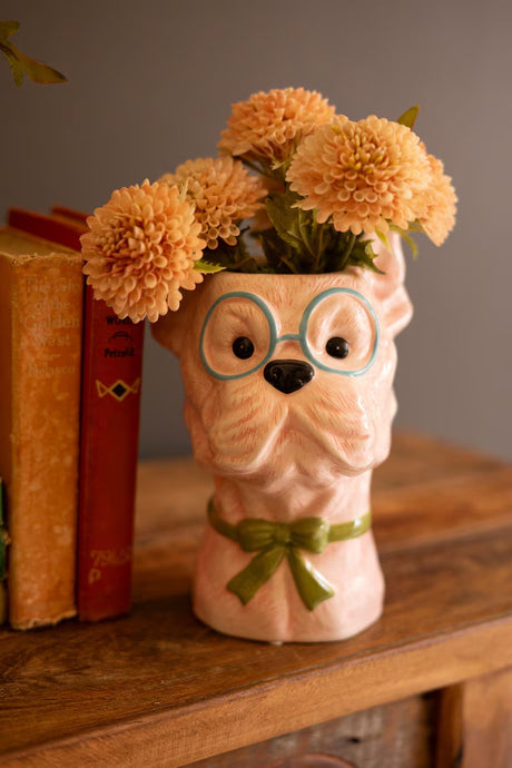 Ceramic Dog Vase with Bow