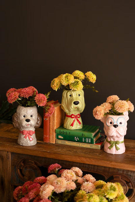 Ceramic Dog Vase with Bow